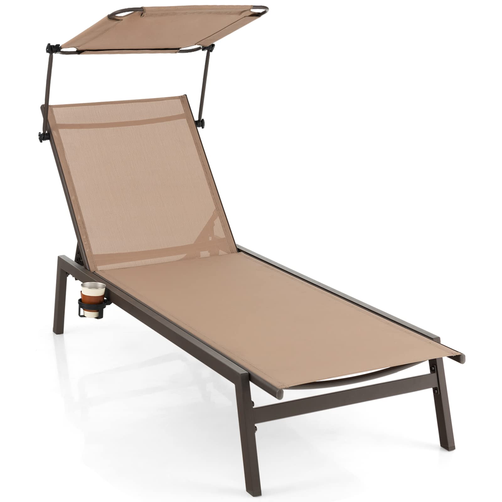 Tangkula Chaise longue de patio, transat d'extérieur avec auvent réglable et porte-gobelet